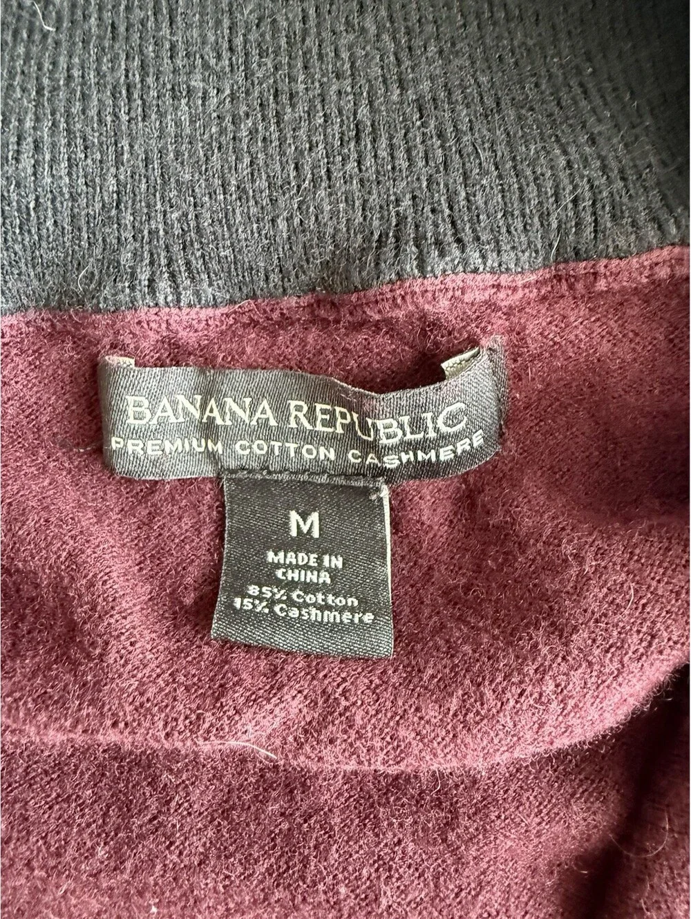 Banana Republic Soft Medium Pullover 1/4 Zip Burgundy Premium Cotton Cashmere